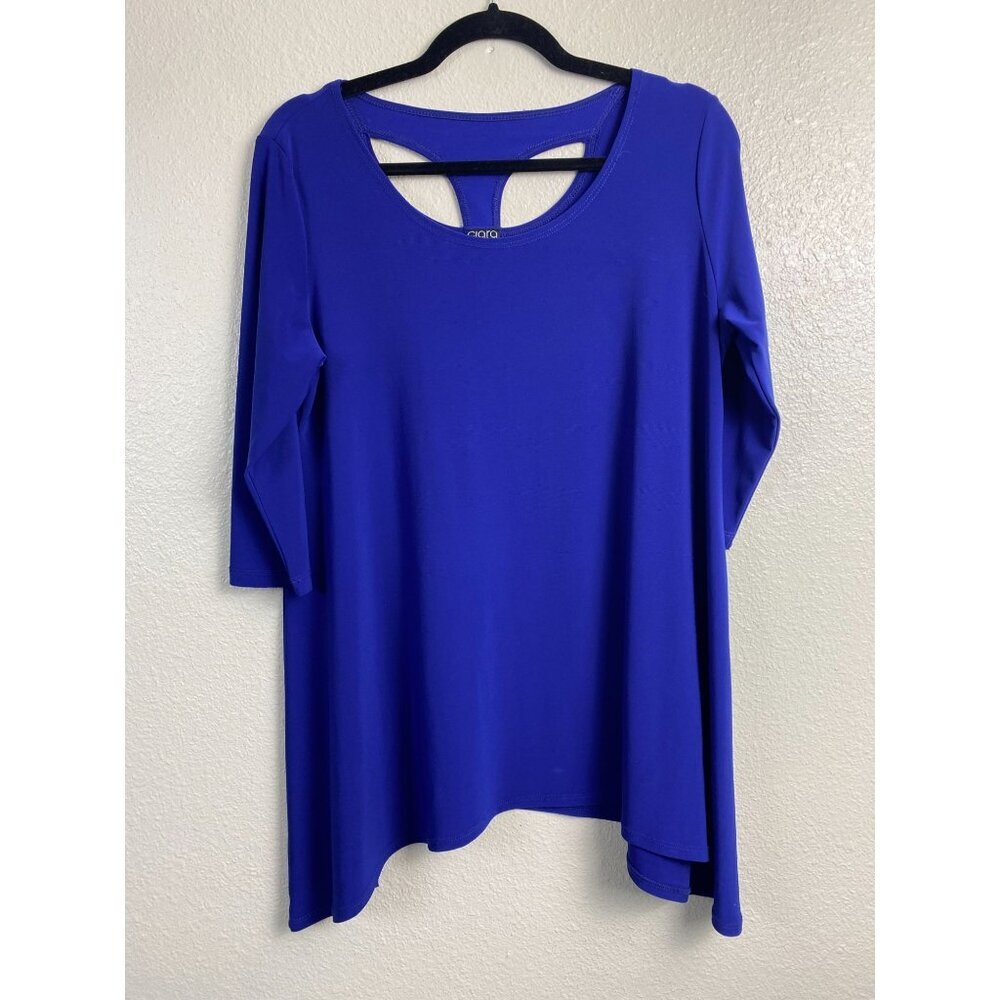 Clara Sun Woo Women’s 3/4 Sleeve Blue Top Size Medium Cut Out stretch Career